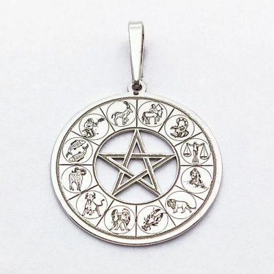Zlato minerály Stříbrný přívěsek pentagram a znamení zvěrokruhu SP5981mn – Zboží Mobilmania