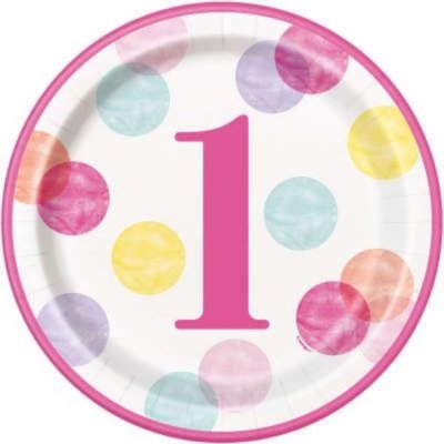 UNIQUE Talíře 1. narozeniny růžové s puntíky
