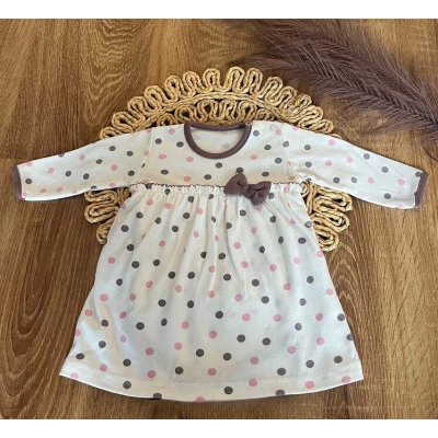 Bavlněné šaty s mašličkou dl. rukáv Puntík Mamatti smetanové s potiskem – Zboží Dáma