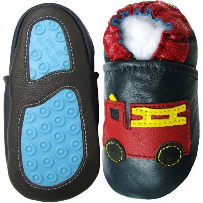 Carozoo Kožené capáčky s gumovou podrážkou hasiči Černá – Zboží Dáma