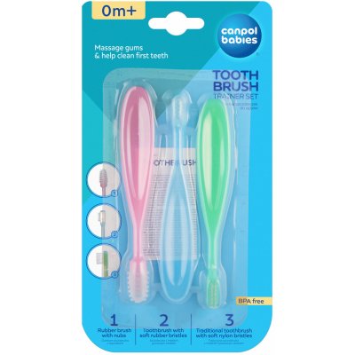 Canpol babies sada zubních kartáčků zelená, modrá, růžová 3 ks – Zboží Mobilmania
