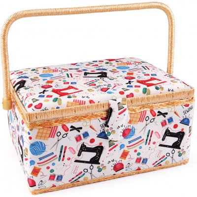 Prima-obchod Kazeta / košík na šití čalouněný, krejčovský motiv, barva 1 červená – Zboží Mobilmania