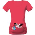 Tričko s potiskem Čáp s miminkem kluk dámské růžová – Sleviste.cz