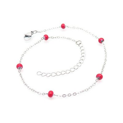 Šperky4U Ocelový náramek na nohu s červenými korálky RN1159 – Zboží Mobilmania
