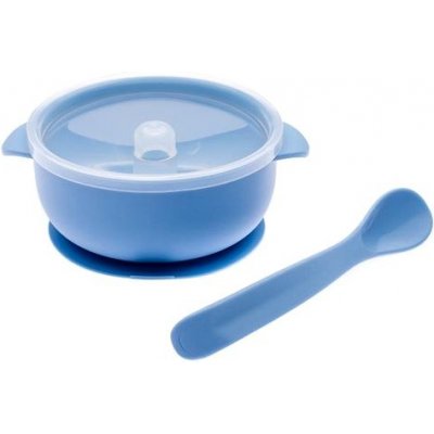 Take it shop Dětská silikonová miska s pokličkou a lžičkou pastelová modrá – Zboží Mobilmania