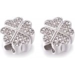 Korálek z nerezové oceli s širokým průvlekem - platinový - čtyřlístek - 12,5 x 13 x 7 mm - 1 ks – Zboží Dáma