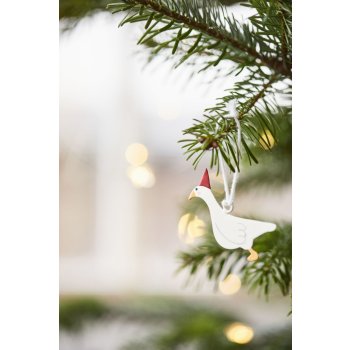 IB LAURSEN Závěsná vánoční ozdoba Goose 5,5 cm Varianta A červená barva bílá barva kov
