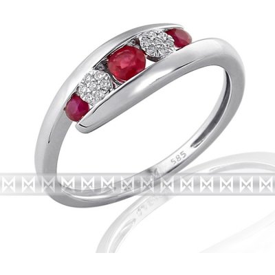 Klenoty Budín Luxusní dámský prsten z bílého zlata posetý diamanty a červenými rubíny 3861968 0 53 94 – Zboží Mobilmania
