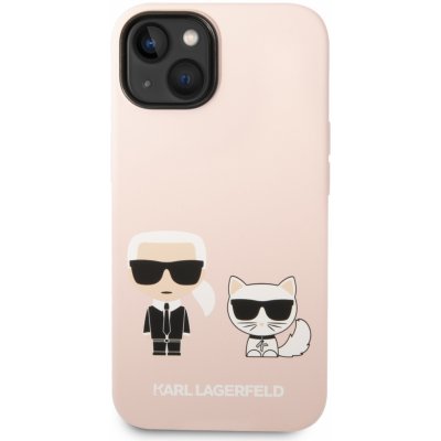 Pouzdro Karl Lagerfeld iPhone 14 Liquid Silicone Karl and Choupette růžové