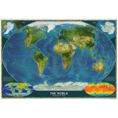 Satelitní svět - nástěnná mapa National Geographic 109 x 76 cm Varianta: bez rámu v tubusu, Provedení: laminovaná mapa v lištách – Hledejceny.cz