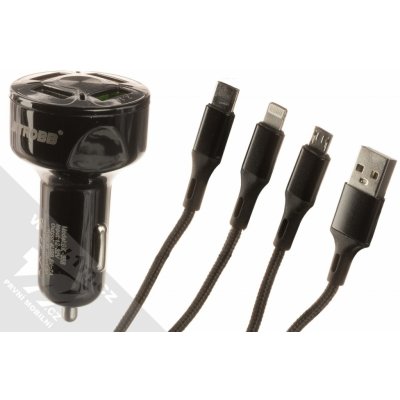 1Mcz nabíječka 4x USB a opletený USB kabel s Apple Lightning, USB-C, microUSB BK358 – Zbozi.Blesk.cz
