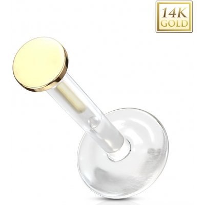Šperky eshop piercing ze žlutého zlata do ucha chrupavky rtu průhledný Bioflex hladký kroužek S1GG251.02