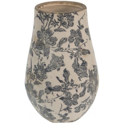 Keramická dekorační váza se šedými květy Mell French M – 13x20 cm – Zboží Mobilmania