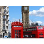 WEBLUX 78676038 Fototapeta vliesová Telephone box Telefonní schránka Big Ben a dvoupatrový autobus v Londýně rozměry 270 x 200 cm