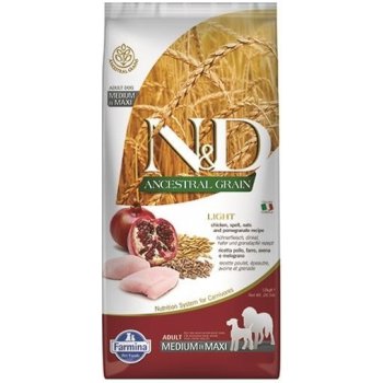 N&D Ancestral Grain Dog Adult Light Medium & Maxi Chicken & Pomegranate 12 kg