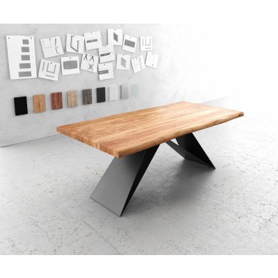 DELIFE Jídelní stůl Edge 200 x 100 XL akácie přírodní podnož ve tvaru "V" plochá ocel černá – Zboží Mobilmania