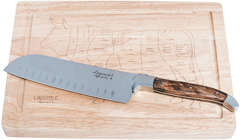 Laguiole Santoku nůž s prkénkem LUXURY olive Style de Vie 20 cm