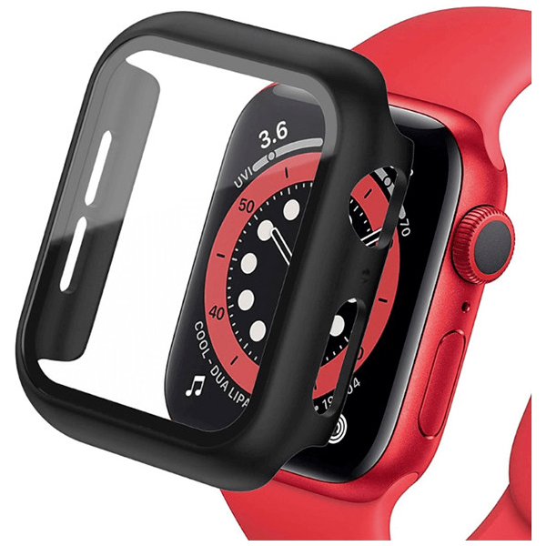 Obal a kryt k chytrým hodinkám SES 2v1 Kryt s ochranným sklem na Apple Watch Apple Watch 44mm 6.série - černý 8655