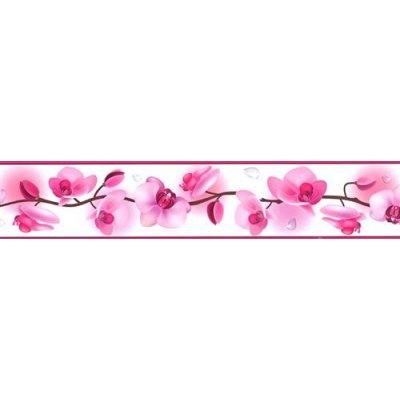 IMPOL TRADE D 58-030-3 Samolepící bordura květy orchidejí růžové, rozměr 5 m x 5,8 cm – Zboží Mobilmania