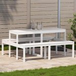 OMAXI 456969 Piknikový stůl bílý 160 x 134 x 75 cm masivní borové dřevo – Hledejceny.cz
