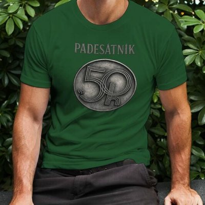 Padesátník starý padesátník (haléř) | pánské tričko k 50. narozeninám vtipné narozeninové tričko pro padesátníka | originální dárek k padesátce pro muže 06 láhvově zelená – Zboží Mobilmania
