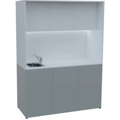KUCH - CUBE PLUS 3 kuchyňka, vybavení - dřez + baterie, 2000x1480x600 mm, LED osvětlení, dvířka, šedá/bílá – Sleviste.cz