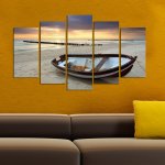 Hanah Home Vícedílný obraz Sunset Over The Sea And Boat 110x60 cm – Hledejceny.cz