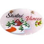 Bondecor Vánoční dřevěná dekorace - ovál "Šťastné Vánoce - domek" 18x11cm – Sleviste.cz