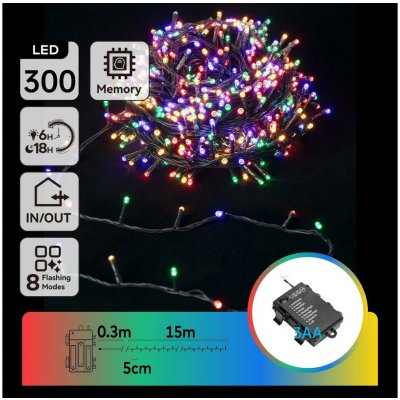 Aigostar B.V. Aigostar -LED Venkovní vánoční řetěz 300xLED 8 funkcí 3xAA 15,3m IP44 multicolor AI1359 – Hledejceny.cz