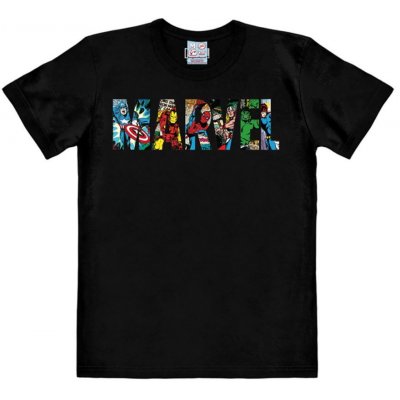 CurePink pánské tričko Marvel Comic Colour Logo bavlna 040-3013 černá