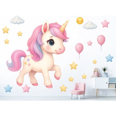 Nalepte.cz Roztomilý jednorožec samolepky na zeď arch 94 x 100 cm – Sleviste.cz