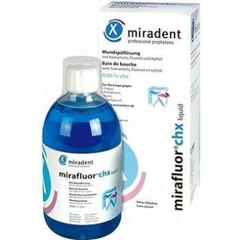 Miradent Antibakteriální ústní roztok s 0,06% chlorhexidinu Mirafluor chx 500 ml