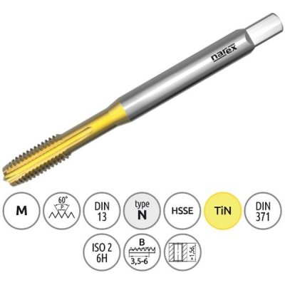 Narex Ždánice 041535052080000 - Závitník strojní M 8,0x1,25mm typ 3043 kód 1510 TiN, lícování ISO 2 (6H), DIN 371 – Zboží Mobilmania
