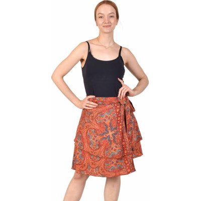 Sanu Babu krátká zavinovací sukně s paisley vzorem a zlatým potiskem FREE červená