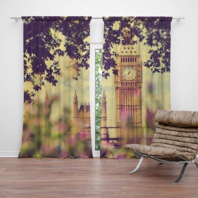 Sablio Závěs Londýn Big Ben Flowers: 2ks 140x250cm – Zboží Mobilmania