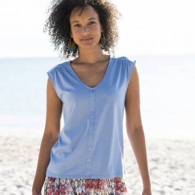 s výstřihem do V knoflíčky a nařasením modrošedá – Zbozi.Blesk.cz