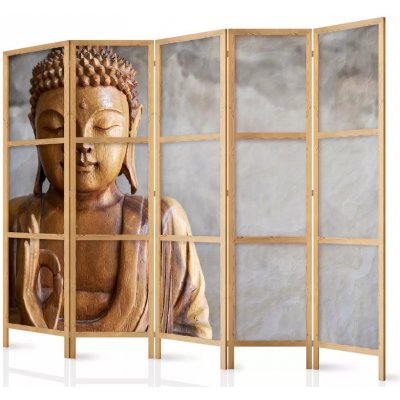 Fabulo Dřevěný paraván 5-dílný - Buddha 172 x 225 cm | potisk na jedné straně paravánu – Zboží Dáma