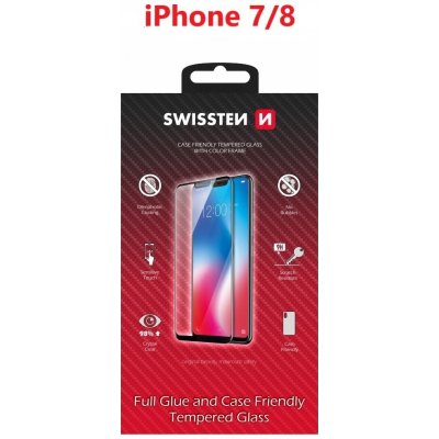 Swissten sklo FullGlue , color frame, case friendly Apple iPhone 7/8 černé 83847 – Zboží Živě