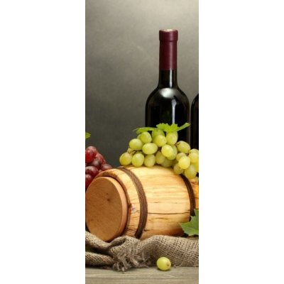 WEBLUX 42933709 Samolepka na lednici fólie barrel barel lahve a sklenice vína sýrů a zralých hroznů rozměry 80 x 200 cm – Zbozi.Blesk.cz