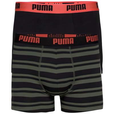 Puma pánské boxerky Heritage Stripe Boxer 2-pack Army Green