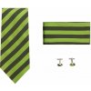 Kravata Zeleno zelený Set kravata kapesník a manžetové knoflíčky Stripe