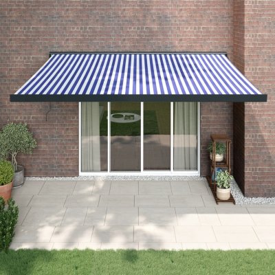 zahrada-XL Zatahovací markýza modrá a bílá 4 x 3 m textil a hliník – HobbyKompas.cz