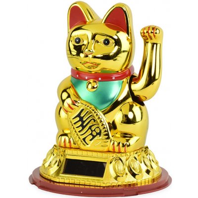 Kočka štěstí zlatá mávající solární 12 x 18 cm – Zboží Mobilmania