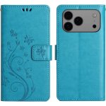 Flowers knížkové pouzdro na iPhone 17 Pro Max - modré – Zboží Mobilmania