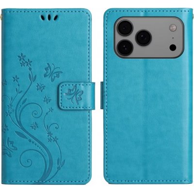 Flowers knížkové pouzdro na iPhone 17 Pro Max - modré – Zboží Mobilmania