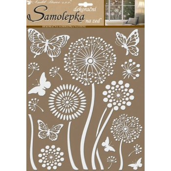 Anděl 10190 Samolepky na zeď bílé květiny s glitry 35 x 27,5 cm