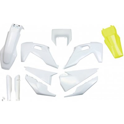 UFO kompletní sada plastů (FULL KIT) s kryty tlumičů HUSQVARNA TX / TE 125 / 150 / 250 / 300 20-22, FE 250 / 350 / 450 / 501 20-23 barva OEM bílá + žlutý blatník zadní | Zboží Auto