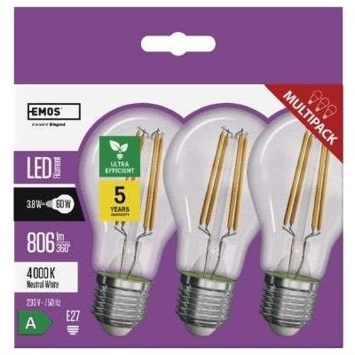 Emos Lighting ZF5148.3 LED žárovka Filament A60 / E27 / 3,8 W 60 W / 806 lm / neutrální bílá 3 ks – Hledejceny.cz