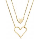 Šperky eshop Ocelový zlaté barvy malé plné srdíčko velký obrys srdce dva řetízky R01.11 – Zboží Mobilmania