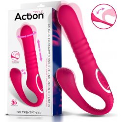 Action Strapless Strap On Thrusting & Waving Pulse Triple Dildo Pink